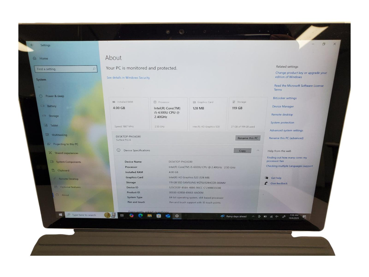 Microsoft Surface Pro 4 Laptop / Tablet 12" i5 6th Gen 2.40GHz 4GB RAM  128GB