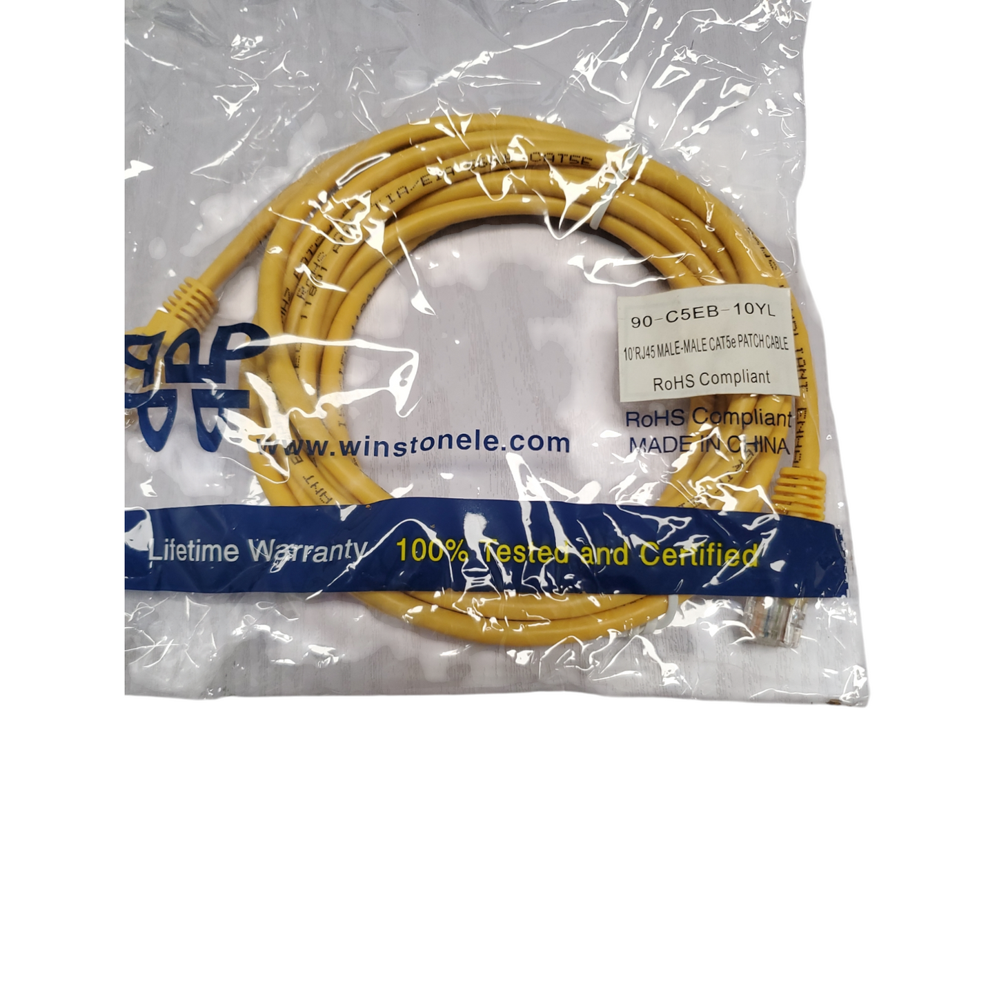 New Weltron 90 C5EB 10YL – 10 RJ45 Male-to-Male Cat5e Patch Cable, RoHS Compliant Pack of 10