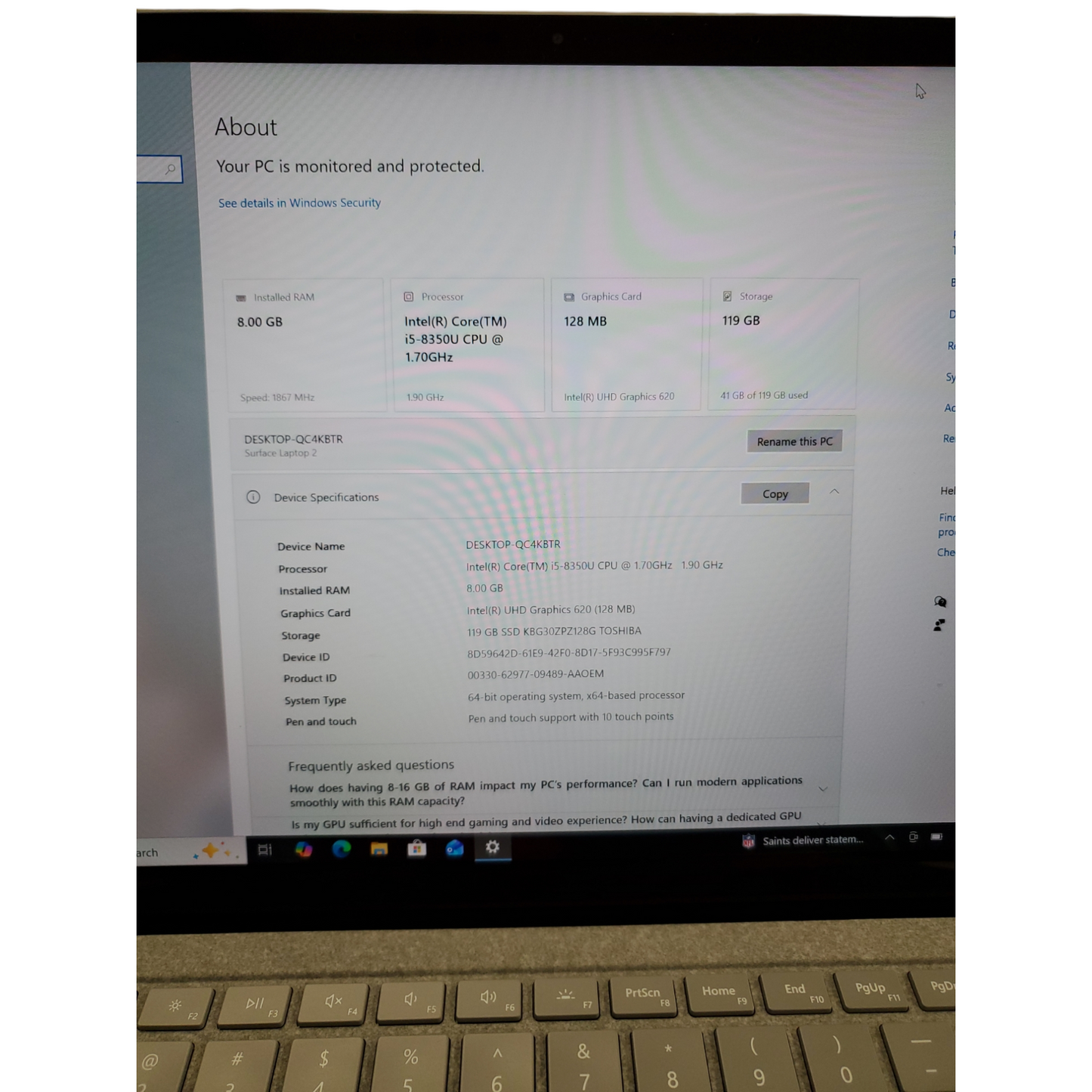 MICROSOFT SURFACE i5 8th GEN 1900 8GB 128GB