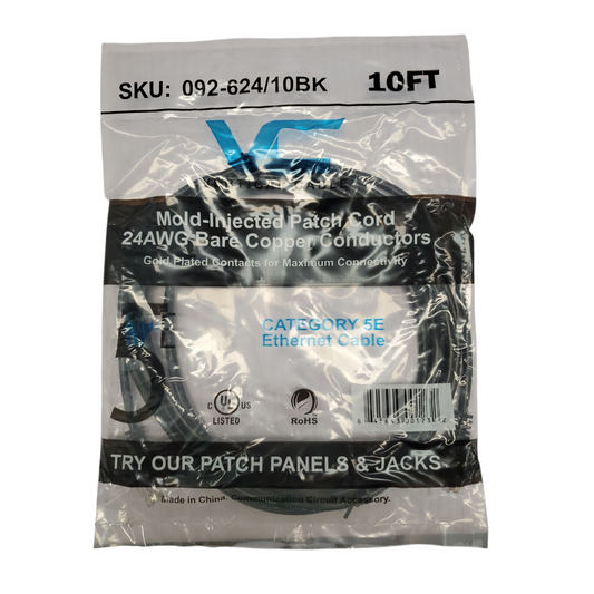 New Cat 5e Mold-Injected Patch Cord 24AWG Bare Copper Conductors 10FT - Pack of 10