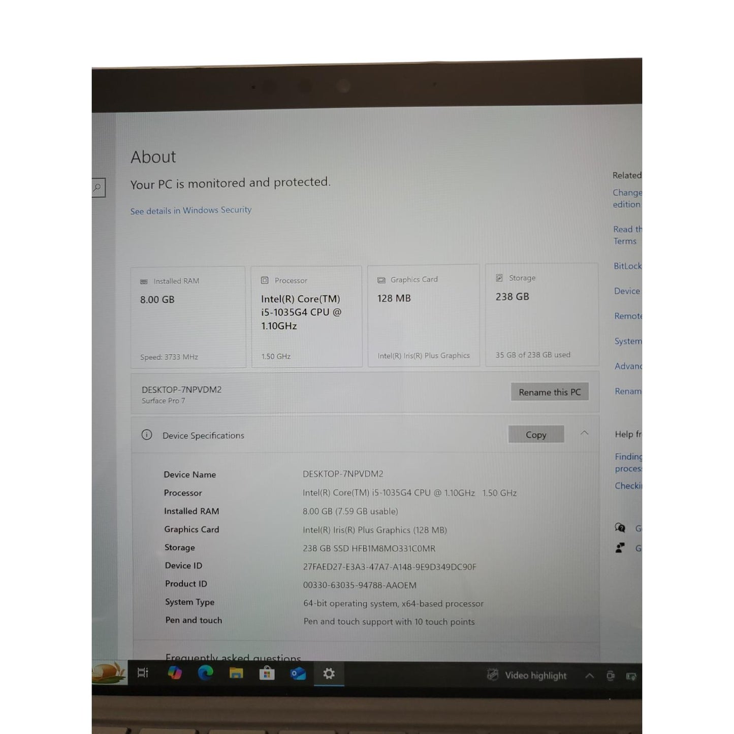 Microsoft Surface Laptop 12" i5-10th Gen 1.10GHz 8GB RAM 256GB