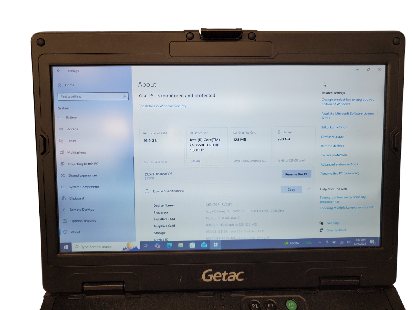 Laptop Getac S410 G2 Core i7 8th gen 1.80Ghz 16gb 256gb Touch Screen  SKU: 2100789 - Read Description