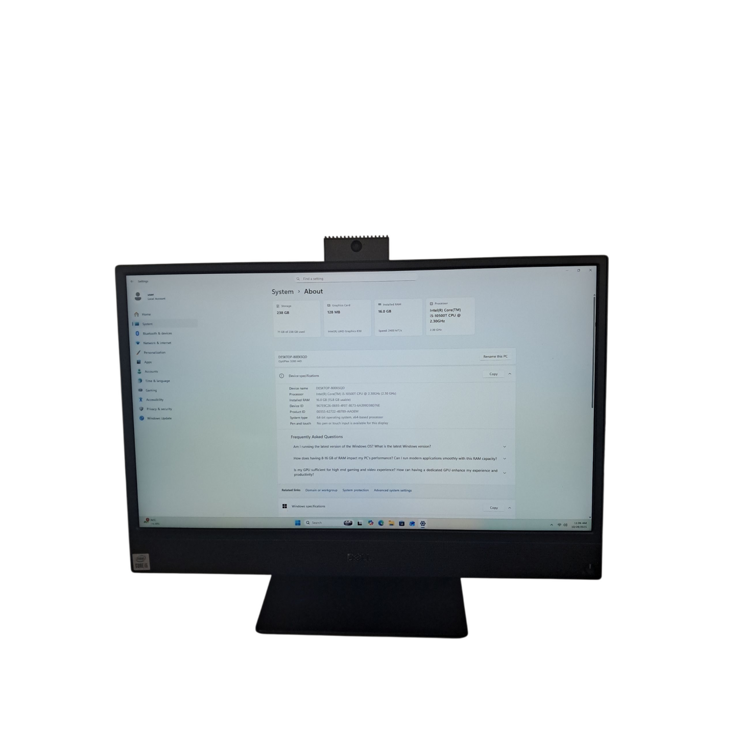 Dell Optiplex 3280 21" All-in-One – i5 10th Gen / 16GB RAM / 256GB M2