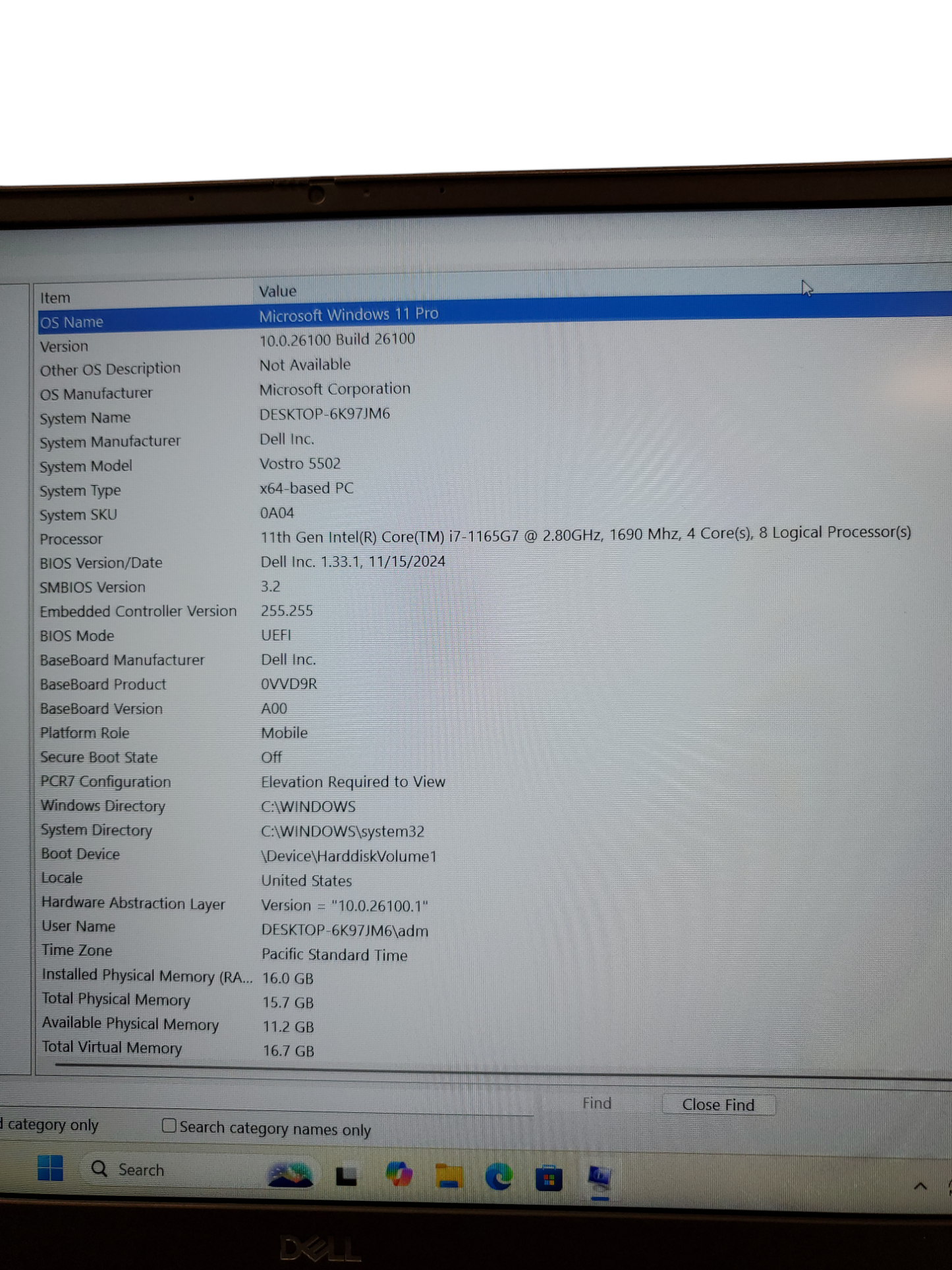 DELL VOSTRO 5502 CORE i7 11th GEN 2800 16 GB 512 GB Win 11 15.6''