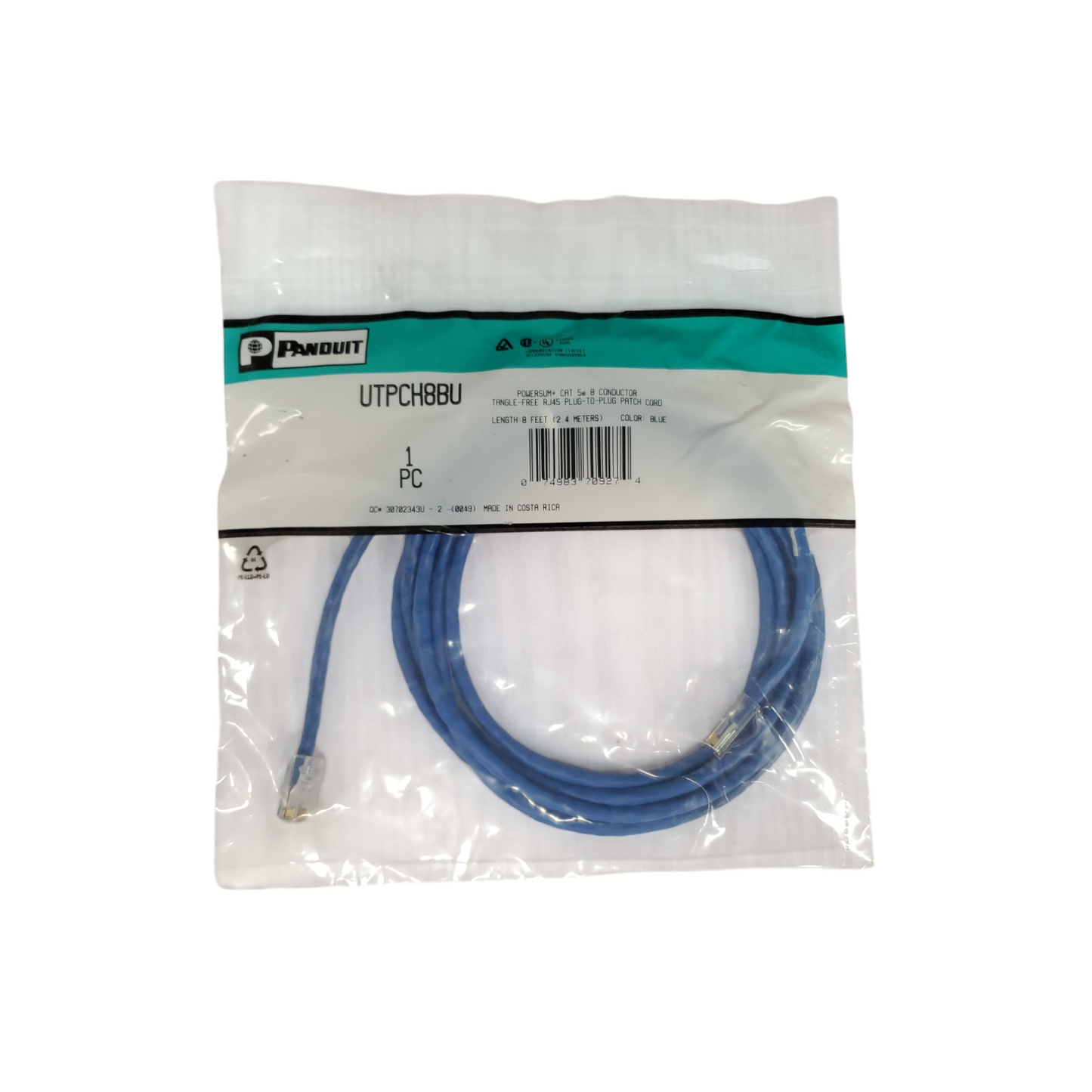 New Cat 5e 8 Conductor,Tangle-Free Plug-to-Plug Patch Cord 8 FEET (2.4 METERS) - Pack of 10