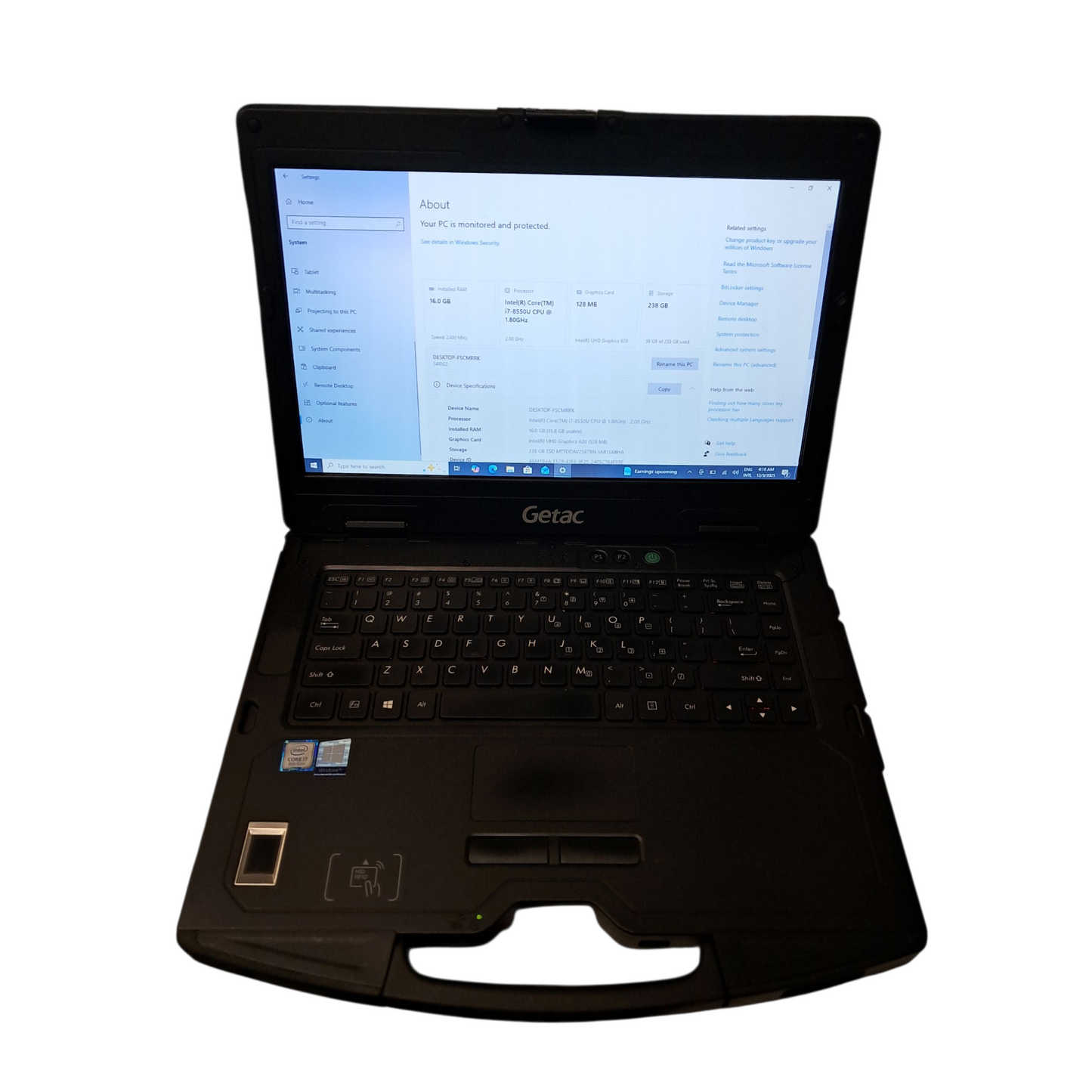 Laptop Getac S410 G2 Core i7 8th gen 1.80Ghz 16gb 256gb M2 Sata Touch Screen  * Read Description*