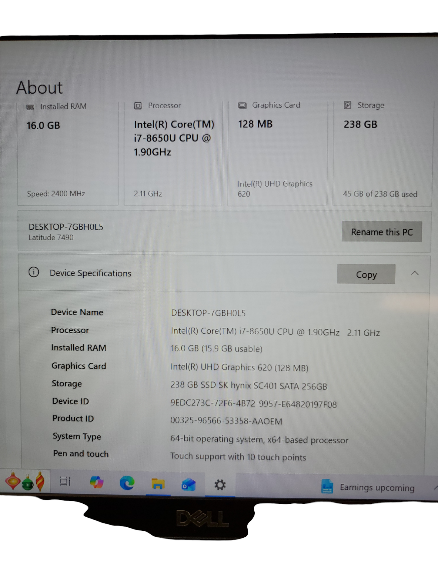 Dell Latitude 7490 Laptop 14" Touch i7-8th Gen 1.90GHz 16GB 256GB