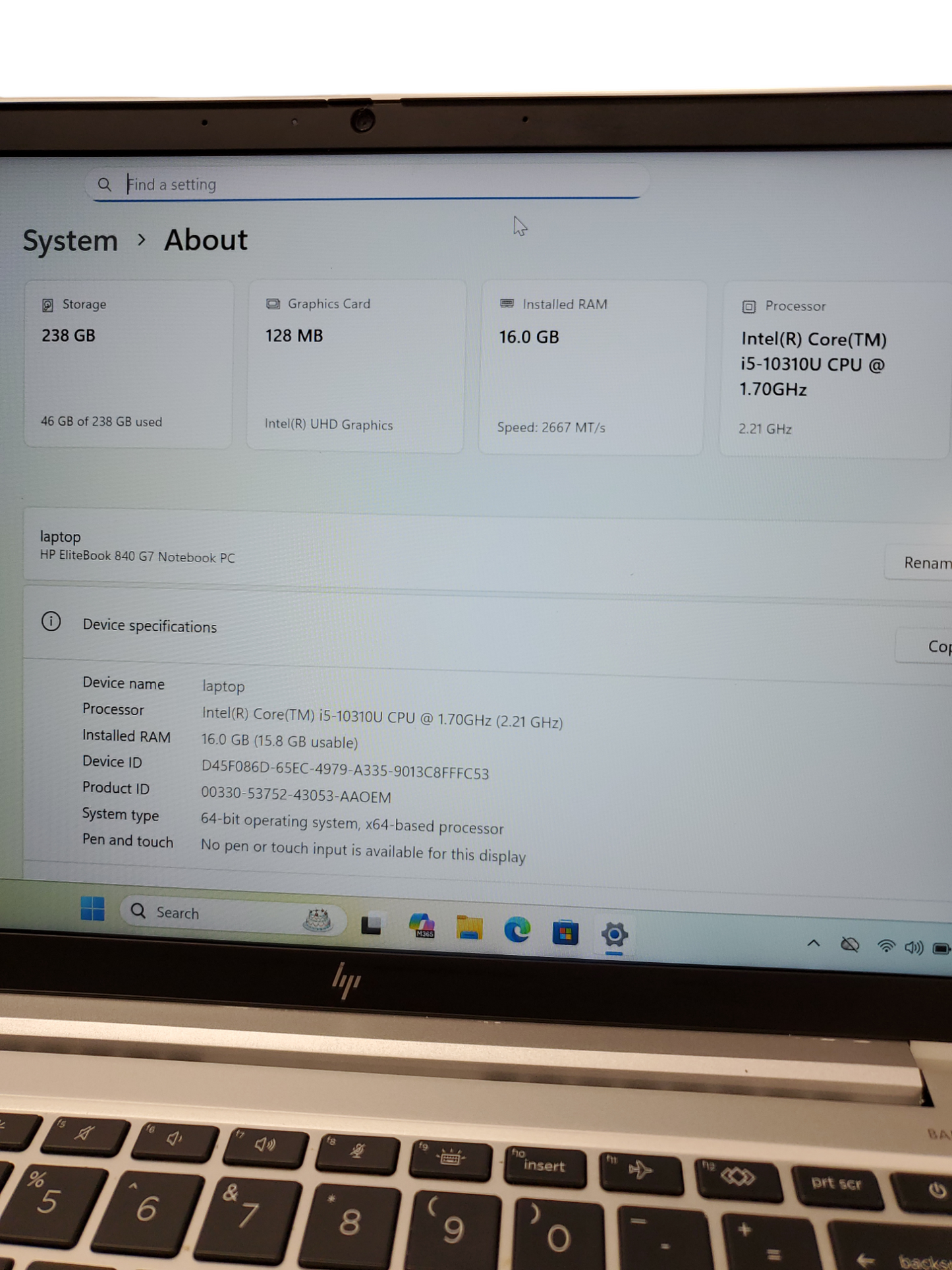 HP EliteBook 840 G7 14" Laptop i5-10th Gen 1.70GHz 16GB RAM 256GB M2 14'' Win11