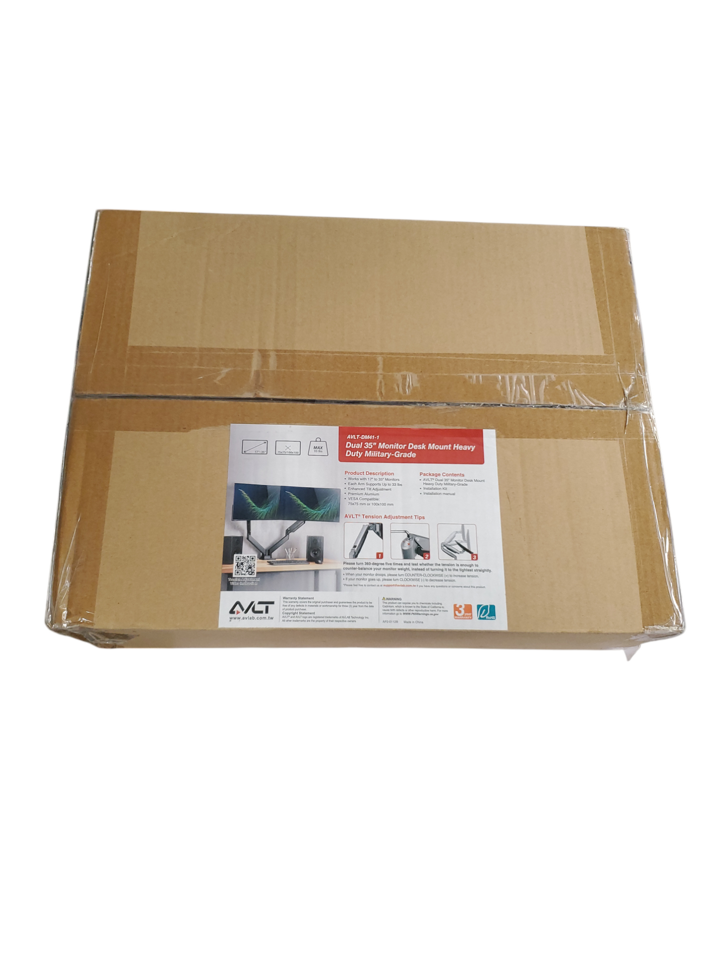 AVLT-DM41-1 Dual 35'' Monitor Desk Mount Heavy Duty Military-Grade